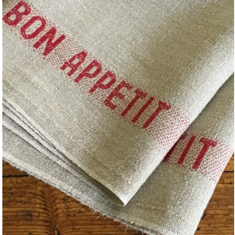 100% French Linen Kitchen Tea Towel Bon Appetit Rouge by Charvet Editions