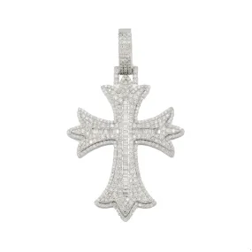 10K GOLD BAGUETTE AND ROUND DIAMOND CROSS PENDANT 2.89 CT