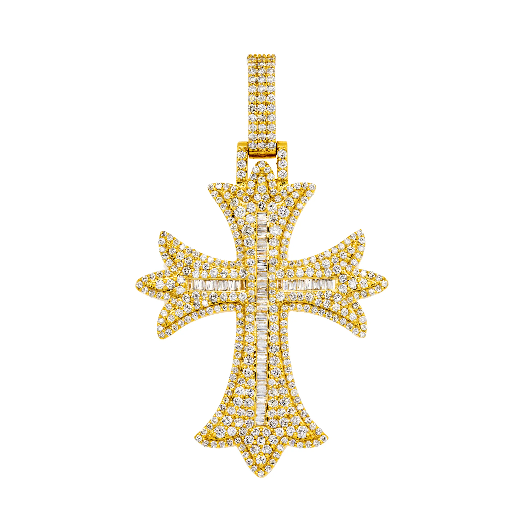 10K GOLD BAGUETTE AND ROUND DIAMOND CROSS PENDANT 2.89 CT