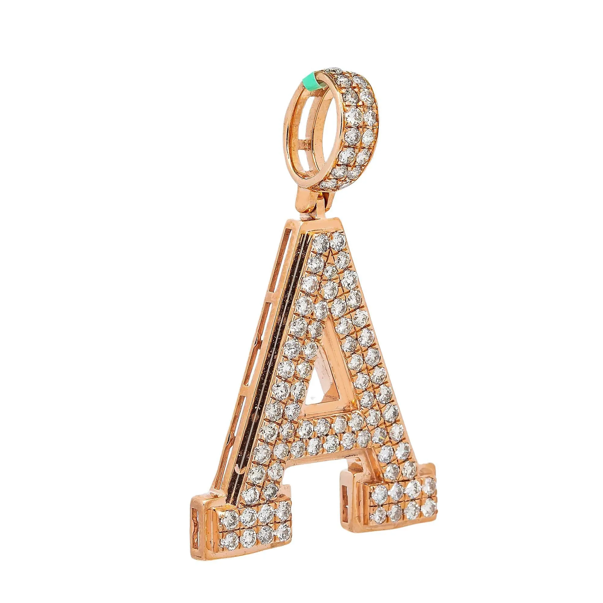 10K REOSE GOLD LETTER A PENDANT WITH 1.95 CT DIAMONDS