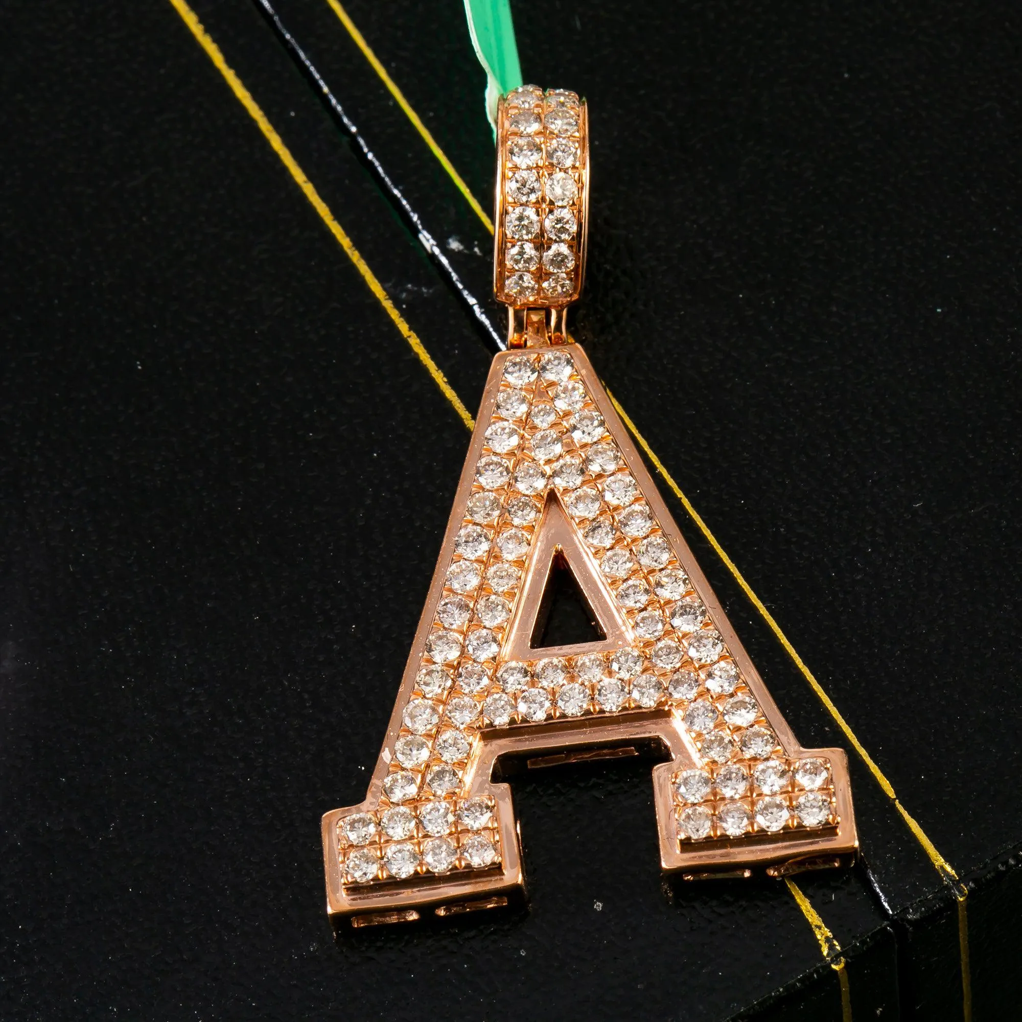 10K REOSE GOLD LETTER A PENDANT WITH 1.95 CT DIAMONDS