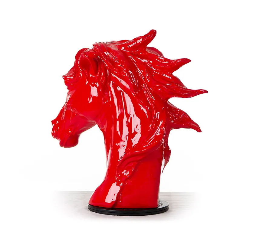 11" Red Polyresin Horse Head Sculpture By Homeroots