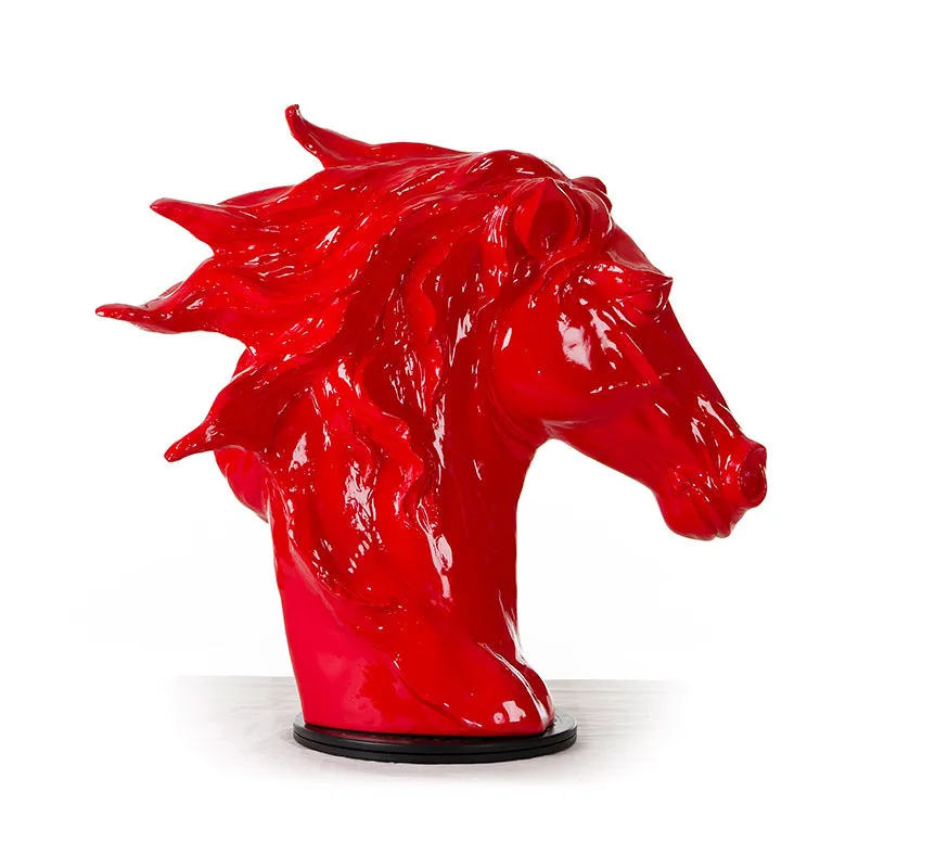 11" Red Polyresin Horse Head Sculpture By Homeroots