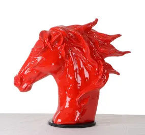 11" Red Polyresin Horse Head Sculpture By Homeroots