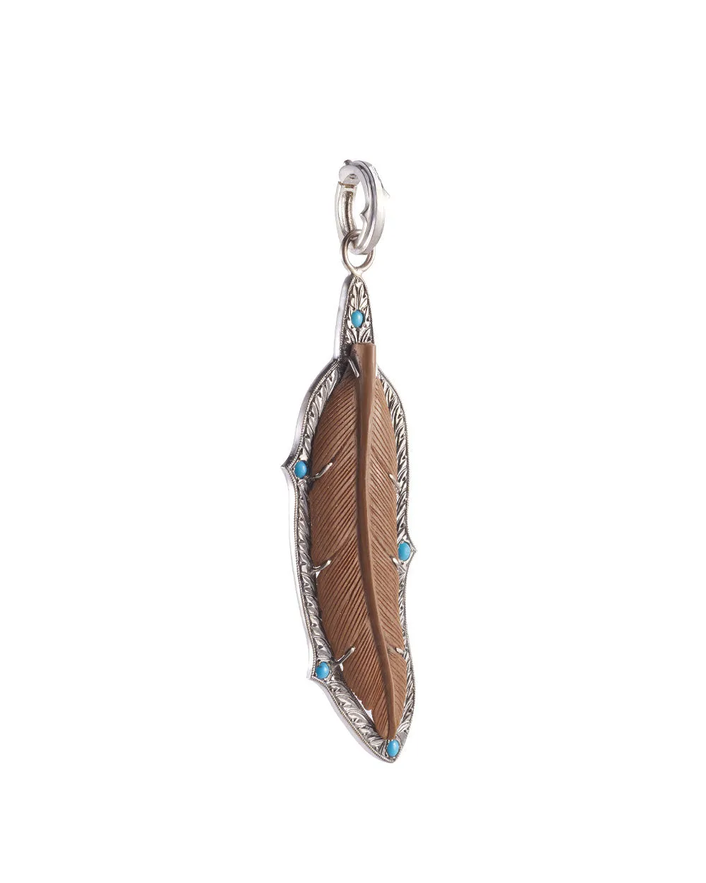 18k White Gold Carved Turquoise Feather Pendant