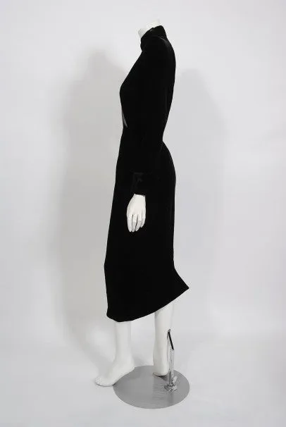 1989 Thierry Mugler Runway Black Velvet Lightning Bolt Sheer Illusion Dress