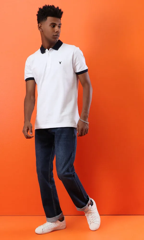 39408 Basic White Buttoned Neck Summer Polo Shirt