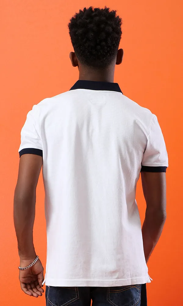 39408 Basic White Buttoned Neck Summer Polo Shirt