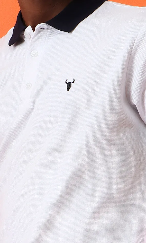 39408 Basic White Buttoned Neck Summer Polo Shirt