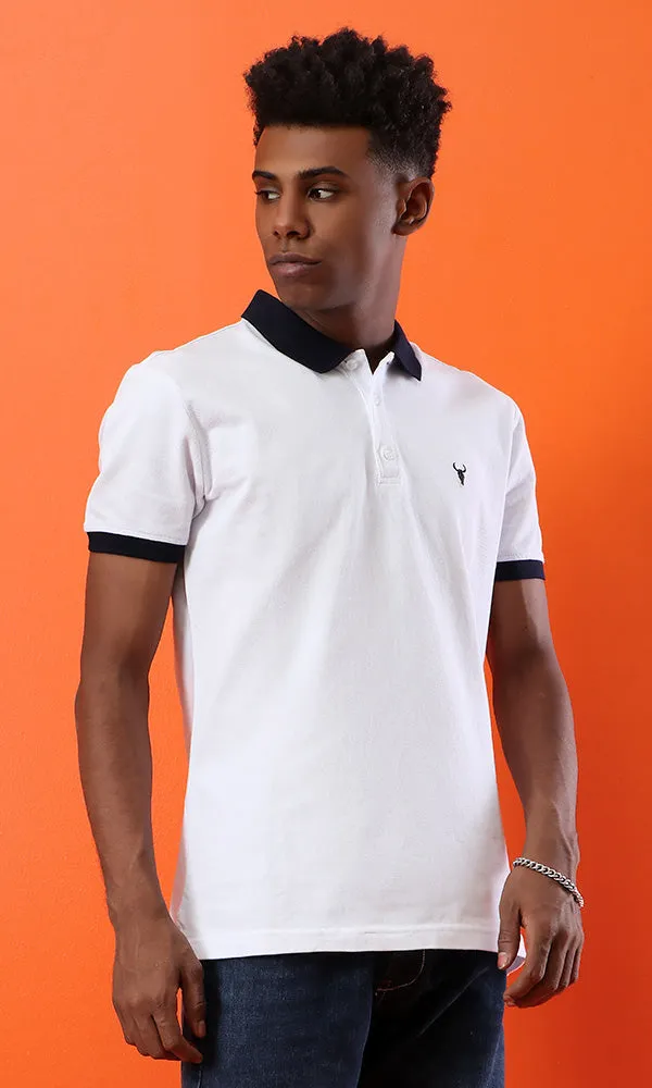 39408 Basic White Buttoned Neck Summer Polo Shirt