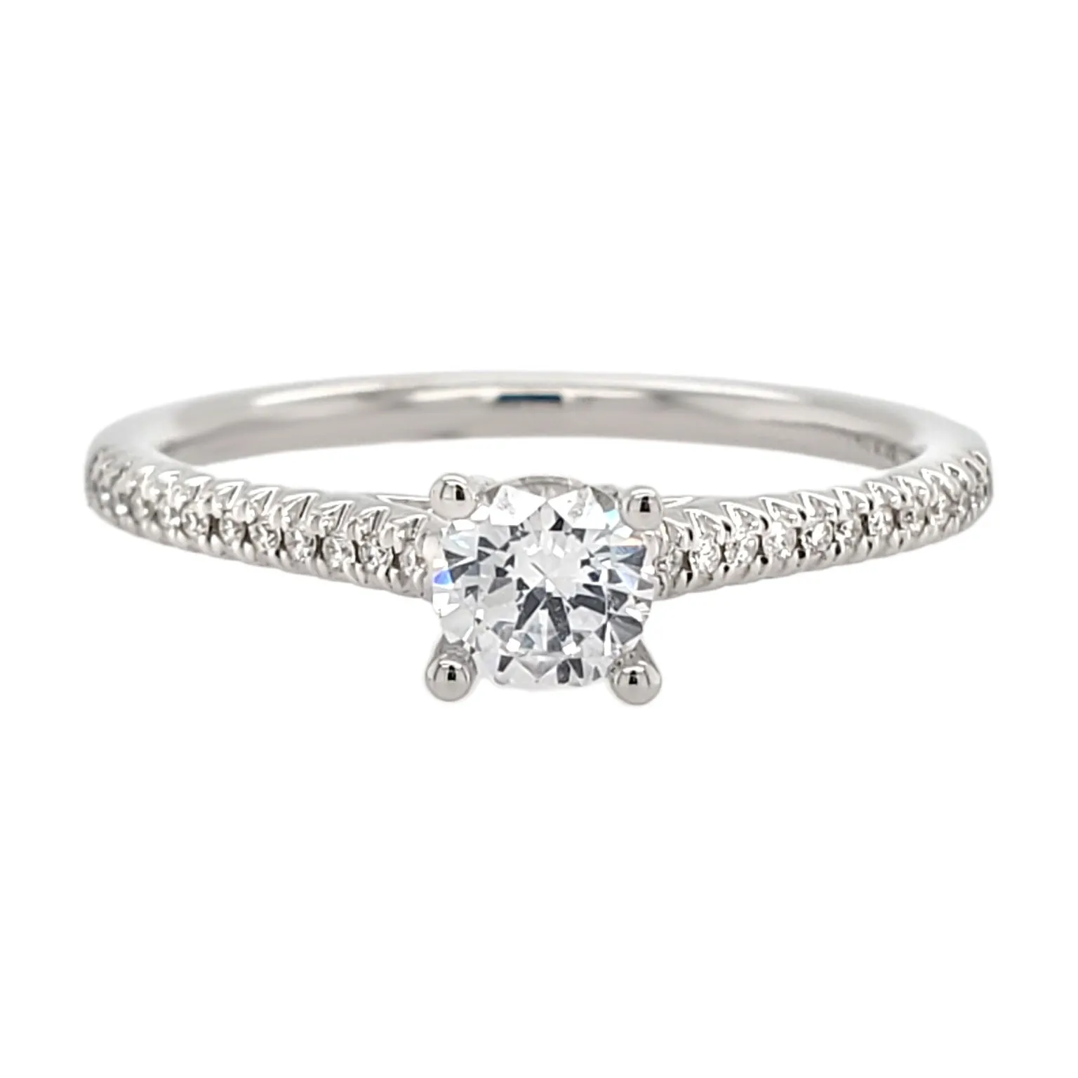 4-Prong Cathedral Style Diamond Engagement Ring Setting with Pave Band