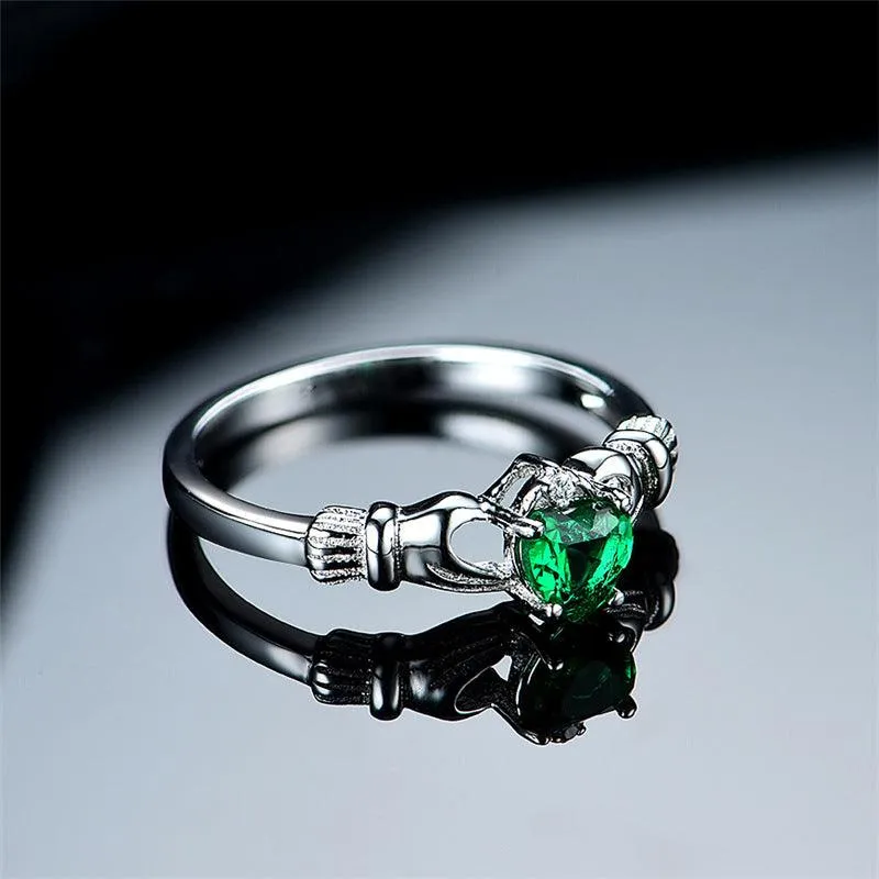 925 Silver European And American Exquisite Fashion Personality Color Glass Main Stone Love Crown Ring