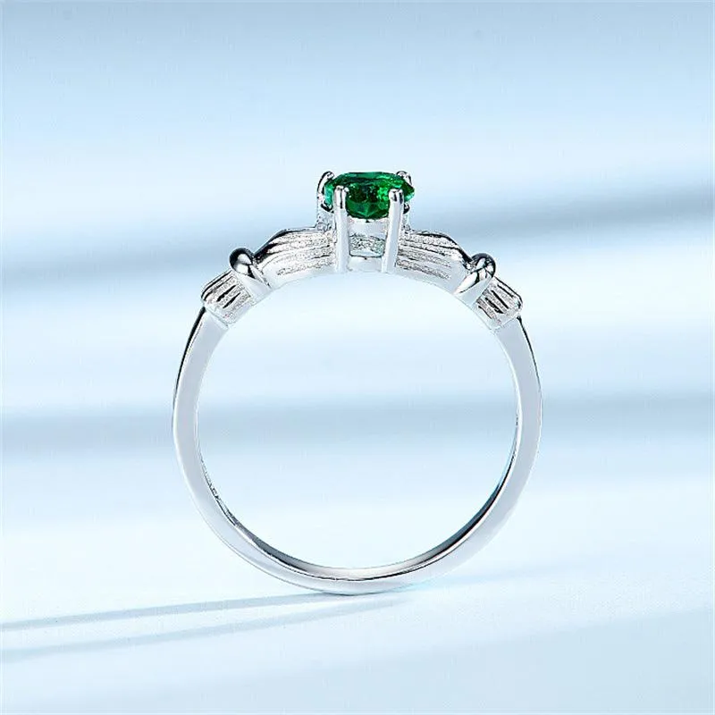 925 Silver European And American Exquisite Fashion Personality Color Glass Main Stone Love Crown Ring