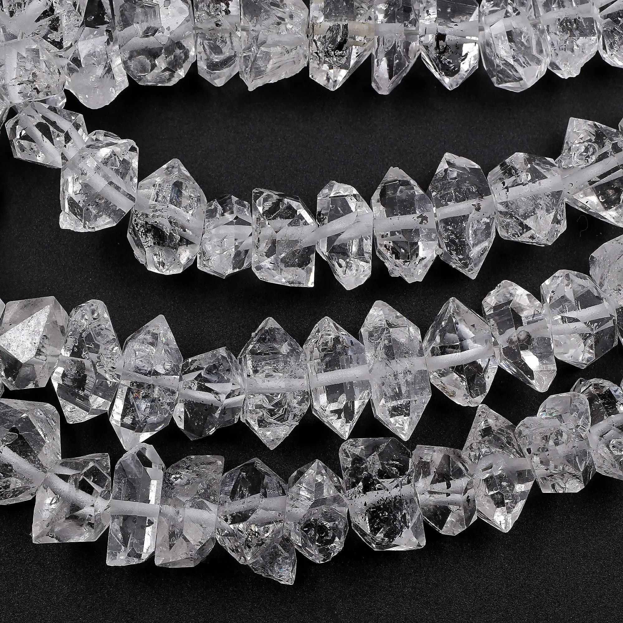 AAA Grade Super Clear Natural Herkimer Diamond Quartz Beads Double Terminated Quartz With Black Anthraxolite Inclusion 16" Strand