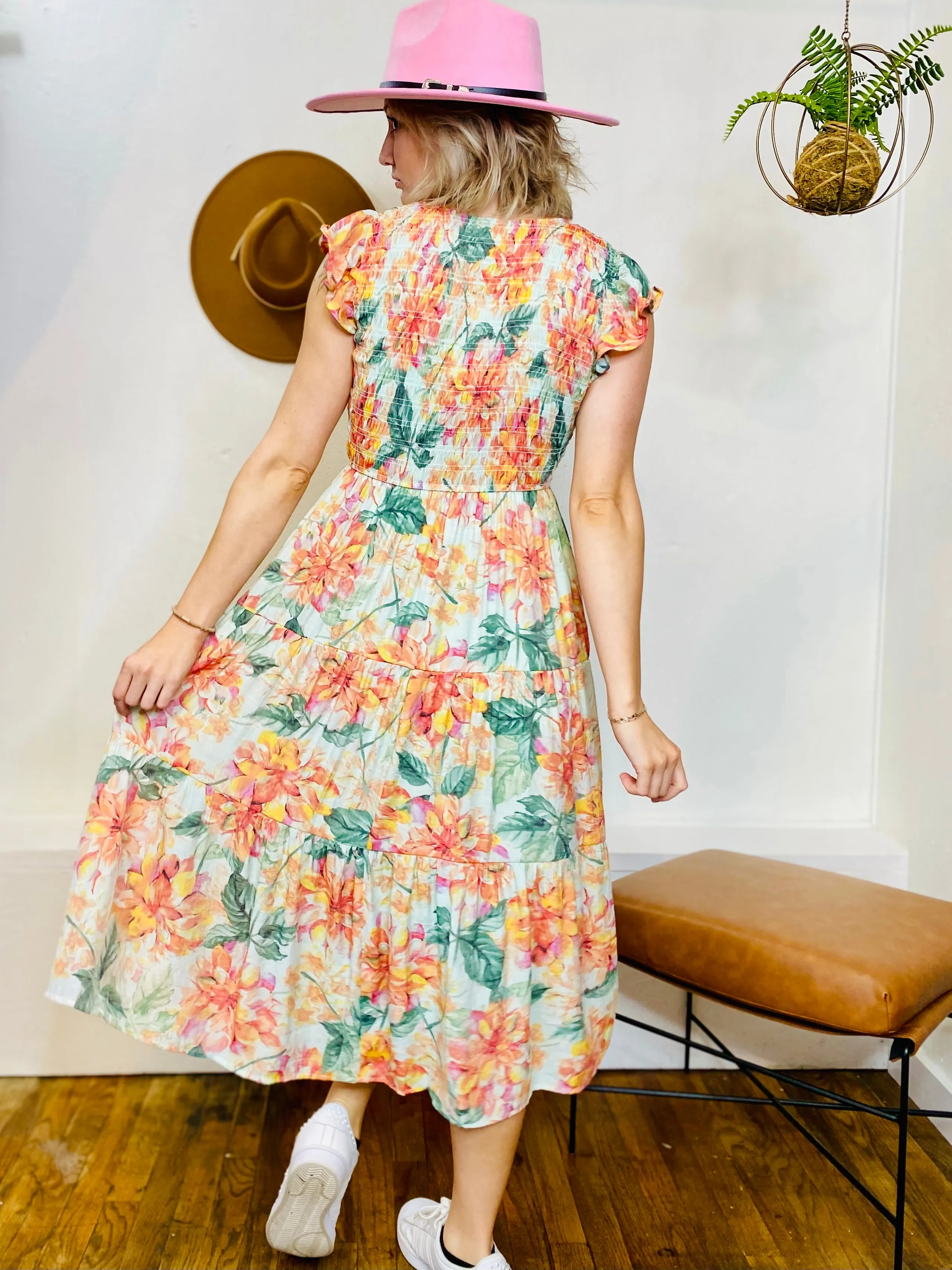 Agatha Floral Smocked Midi Dress