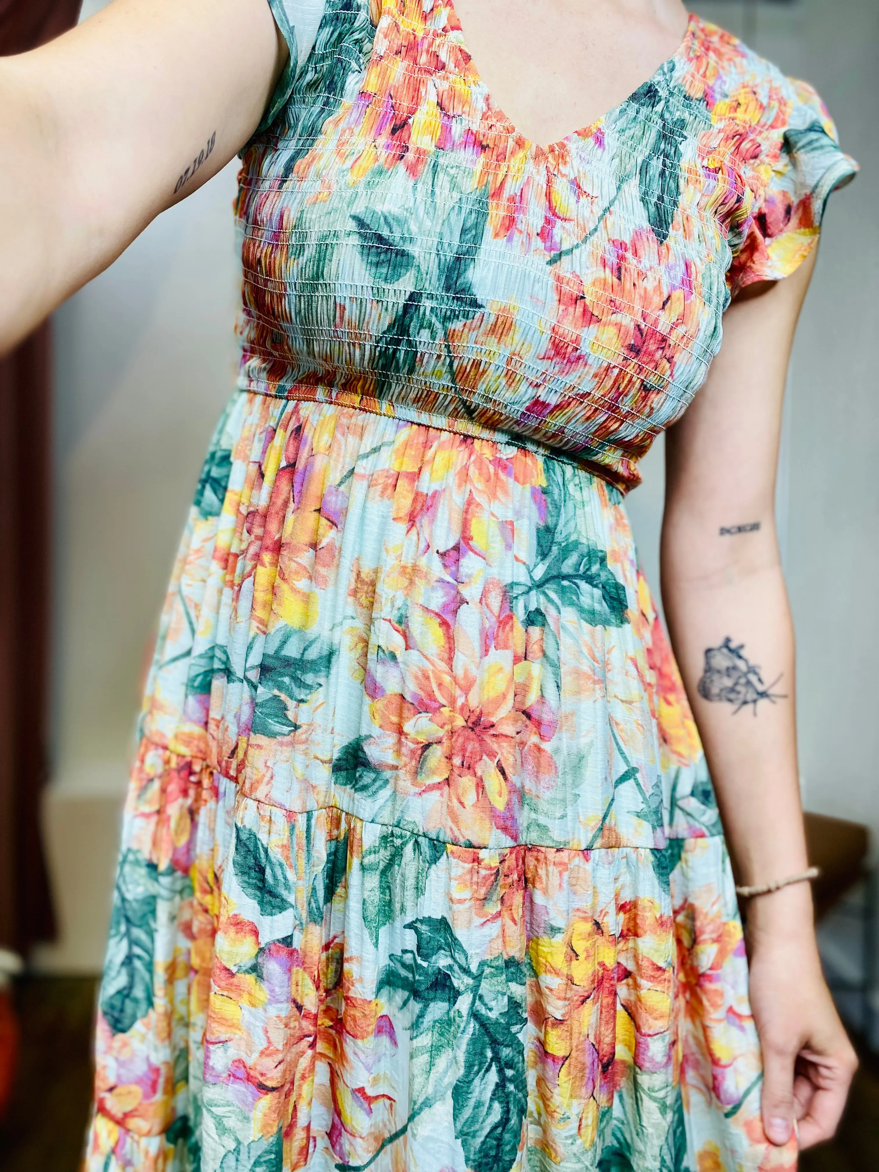 Agatha Floral Smocked Midi Dress