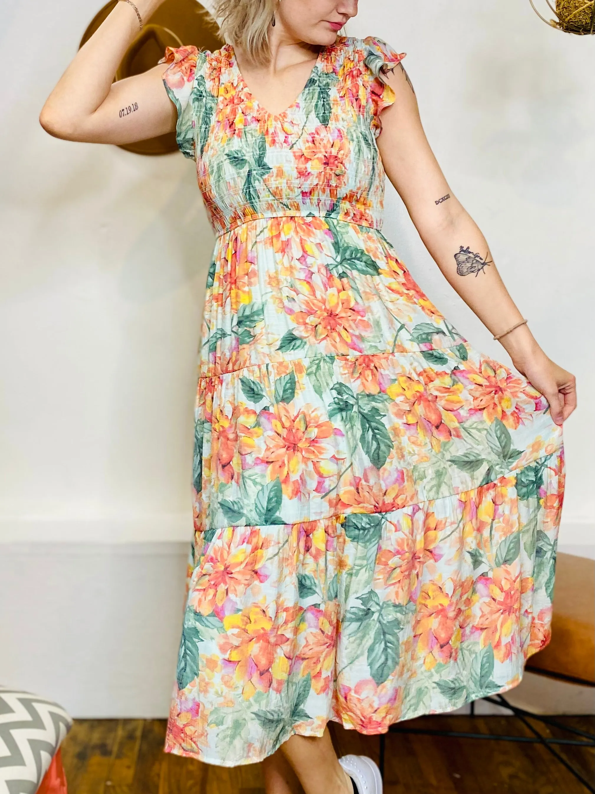 Agatha Floral Smocked Midi Dress