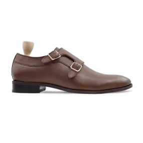 Akranes - Men's Brown Pebble Grain Leather Double Monkstrap