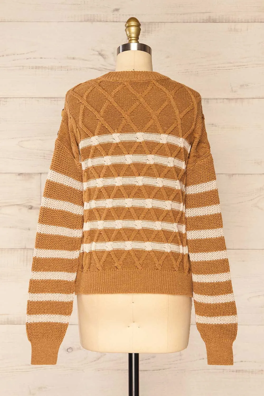 Algesiras Caramel | Diamond Knit Striped Sweater