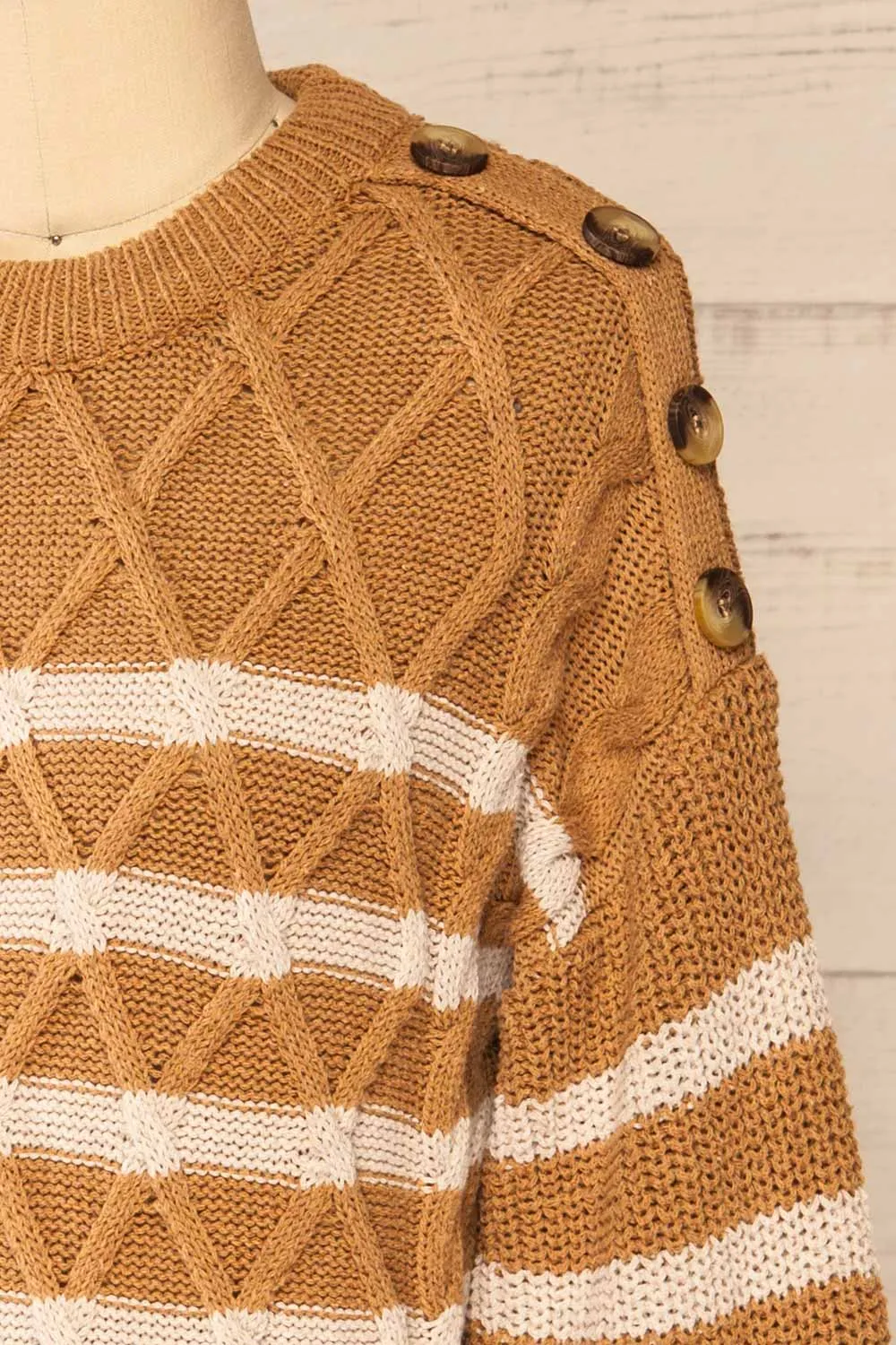 Algesiras Caramel | Diamond Knit Striped Sweater