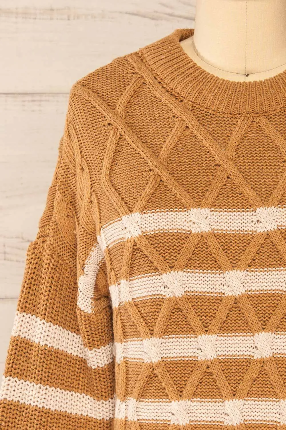 Algesiras Caramel | Diamond Knit Striped Sweater