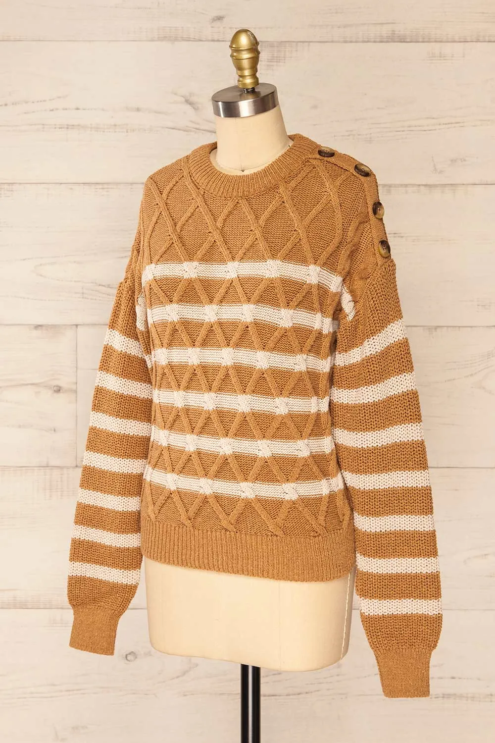 Algesiras Caramel | Diamond Knit Striped Sweater