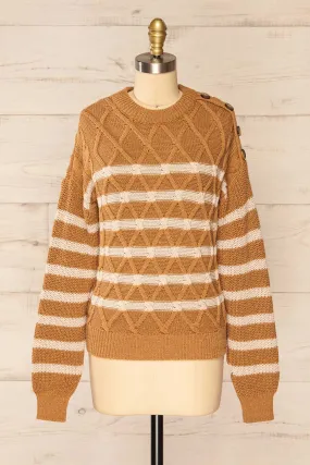 Algesiras Caramel | Diamond Knit Striped Sweater