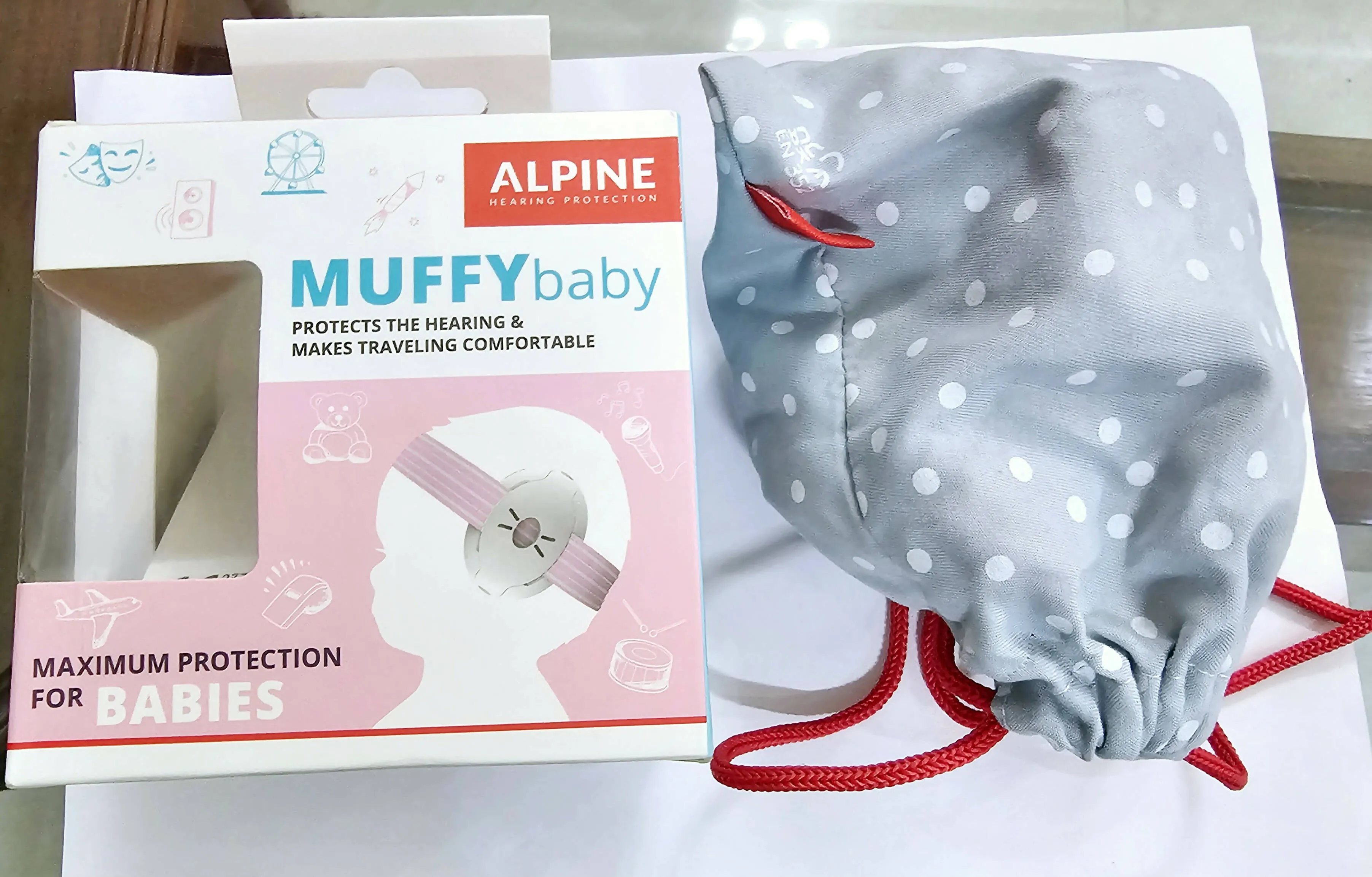 ALPINE Muffy Baby Ear Muffs, Ear Protectors for Babies and Toddlers, Pink/White