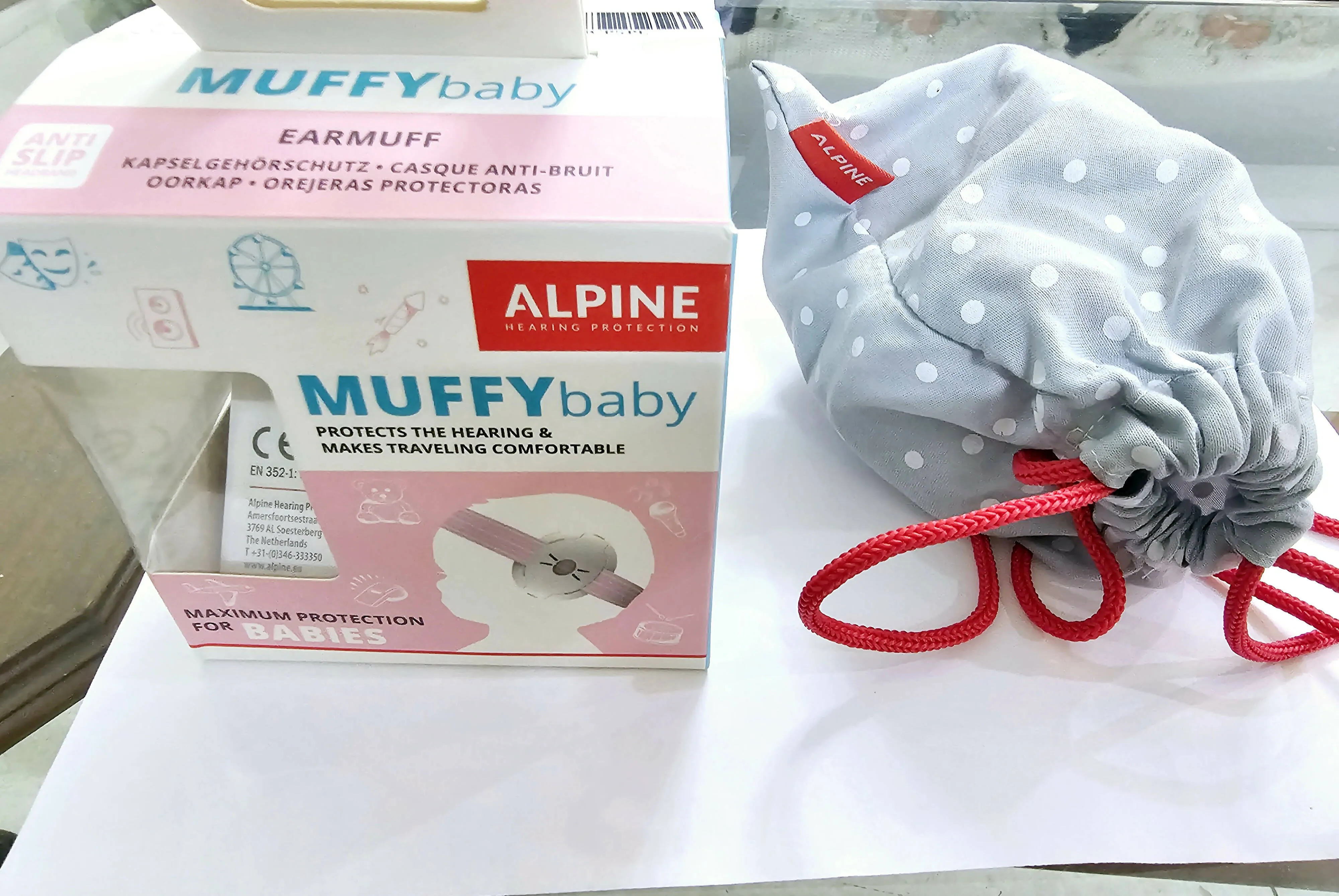 ALPINE Muffy Baby Ear Muffs, Ear Protectors for Babies and Toddlers, Pink/White