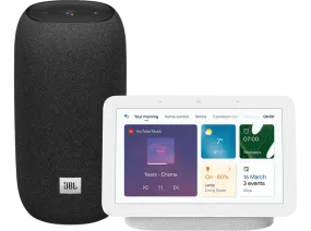 Altavoz inalámbrico - JBL Link Portable, 20 W, 360º, 8 horas, BT, Negro   Pantalla Inteligente Google Nest Hub