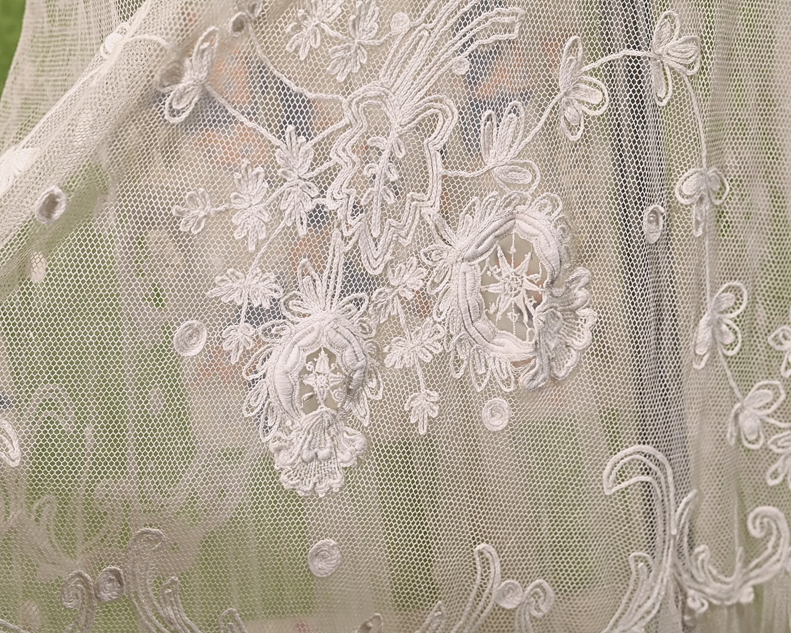 Antique White Net/Embroidered Lace Edwardian/Victorian Dress XS