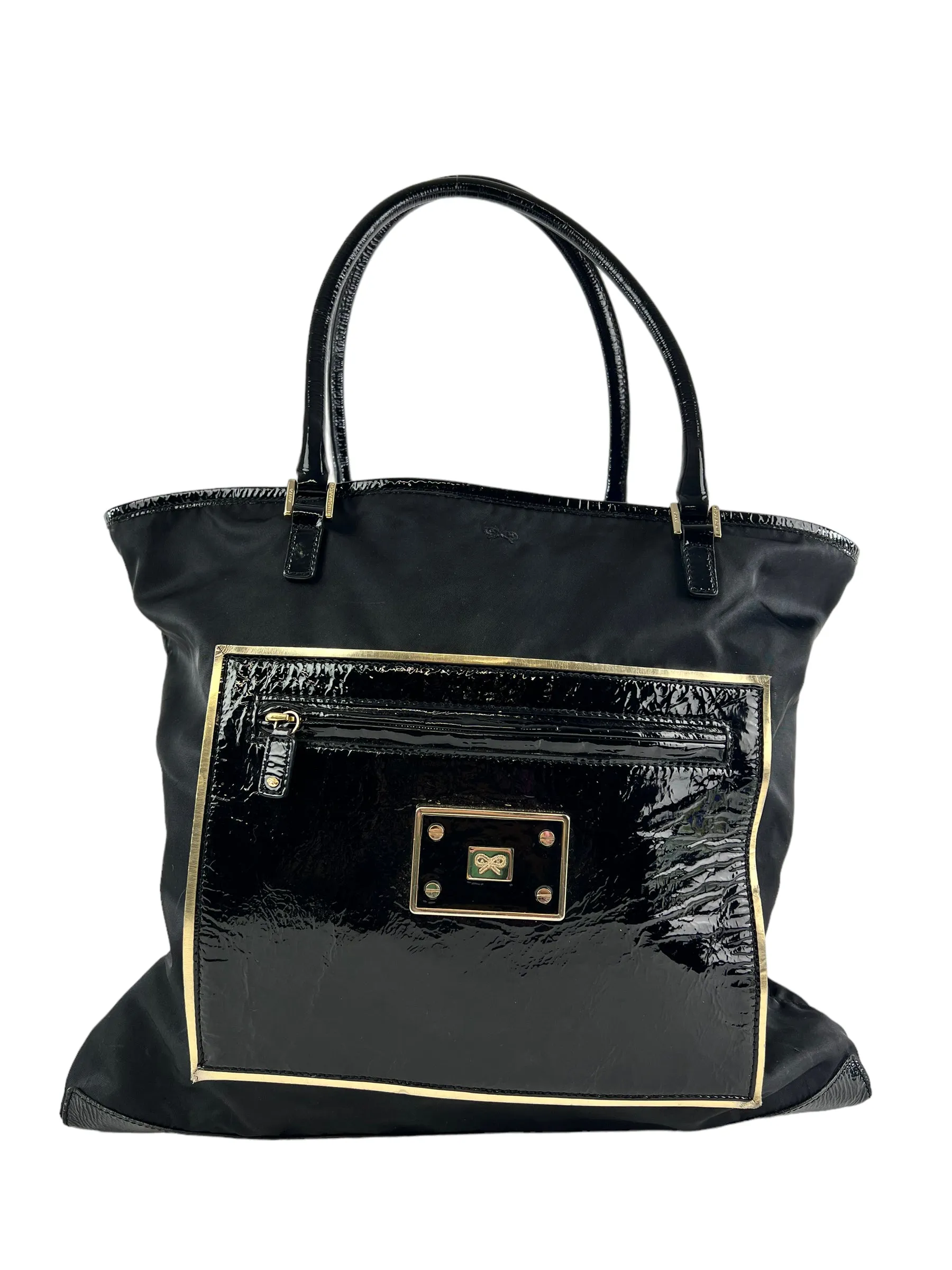 Anya Hindmarch Black Nylon & Patent Leather Large Tote