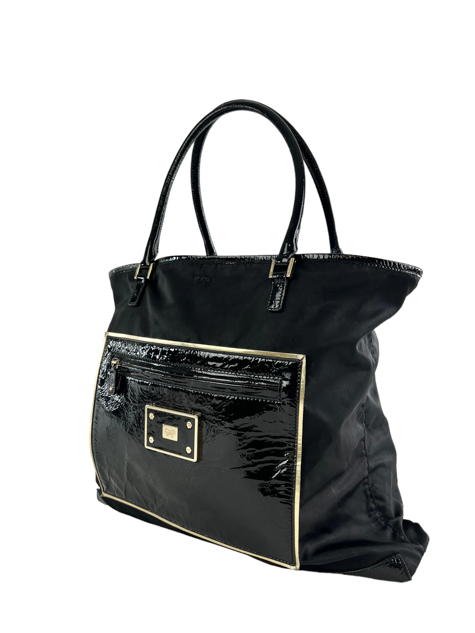 Anya Hindmarch Black Nylon & Patent Leather Large Tote