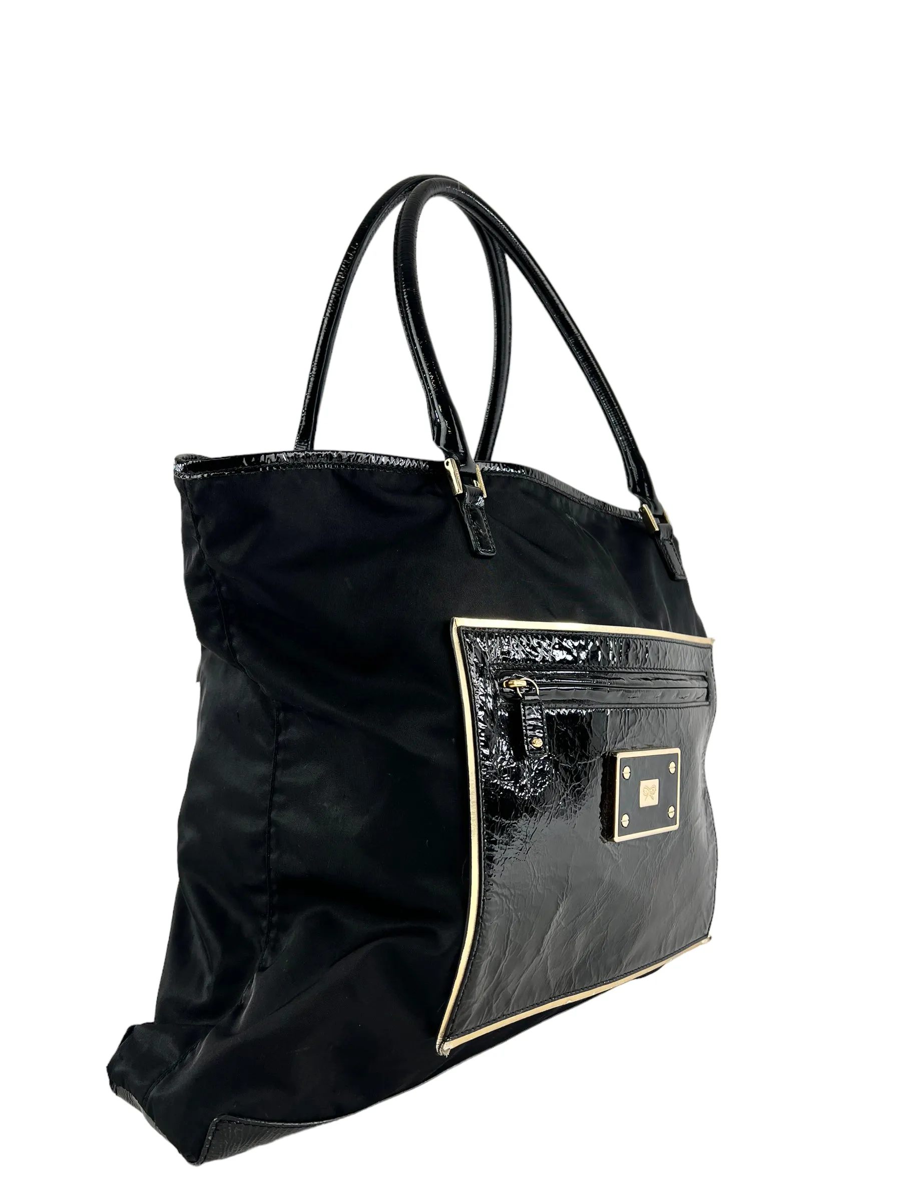 Anya Hindmarch Black Nylon & Patent Leather Large Tote