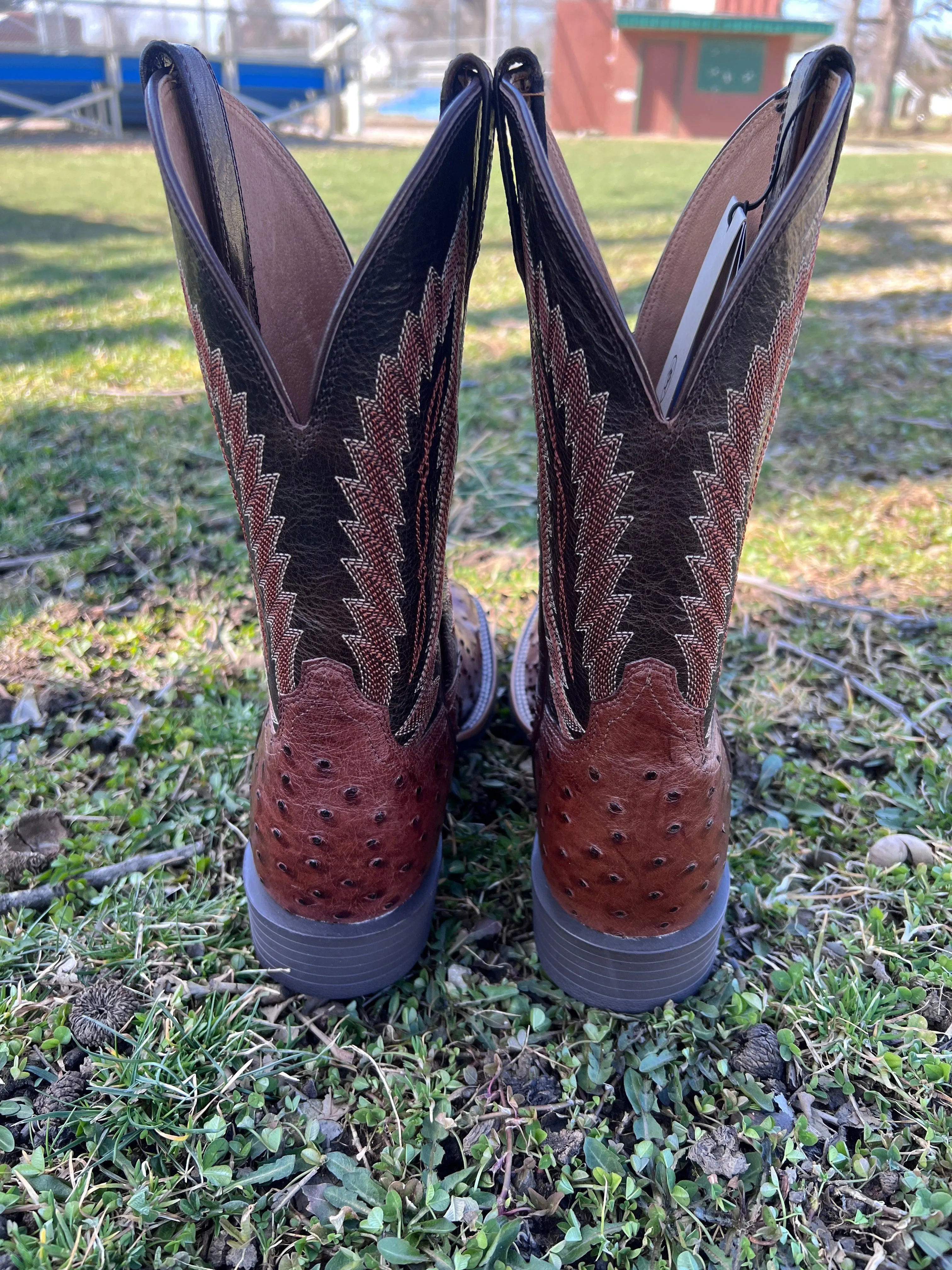 Ariat Men's Quantum Tobacco Ostrich Square Toe Cowboy Boots 10040304