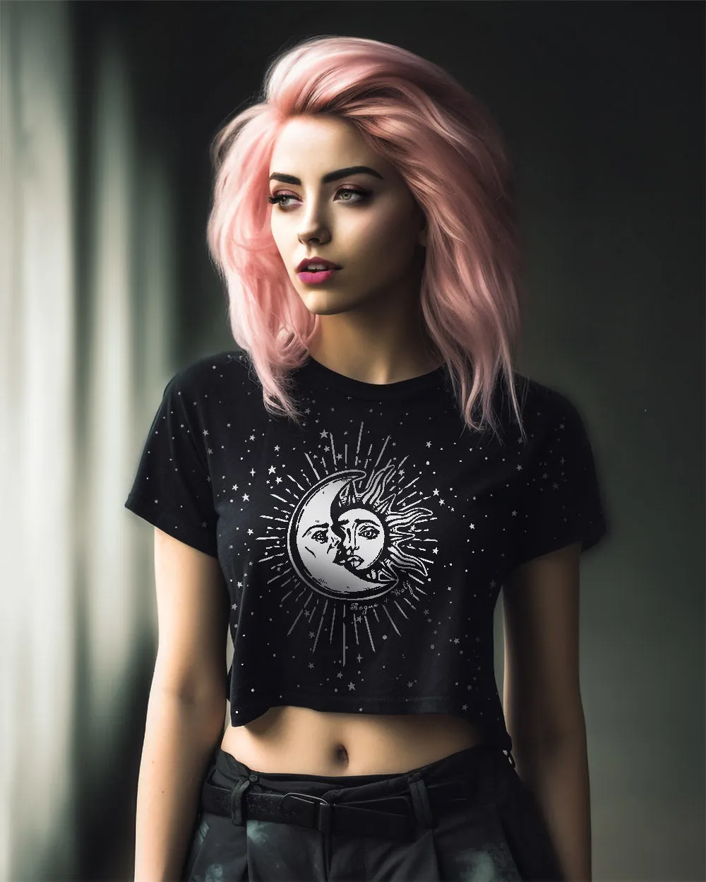 Astral Crop Top - Cute Black Witchy Alt Style Gothic Grunge Aesthetic Dark Academia Pagan Halloween Gothic Style