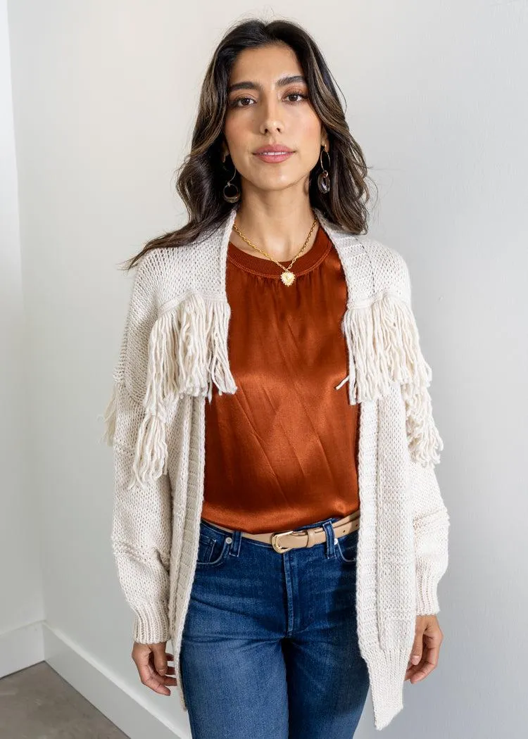 Astrid Deacon Fringe Cardigan- Oatmeal