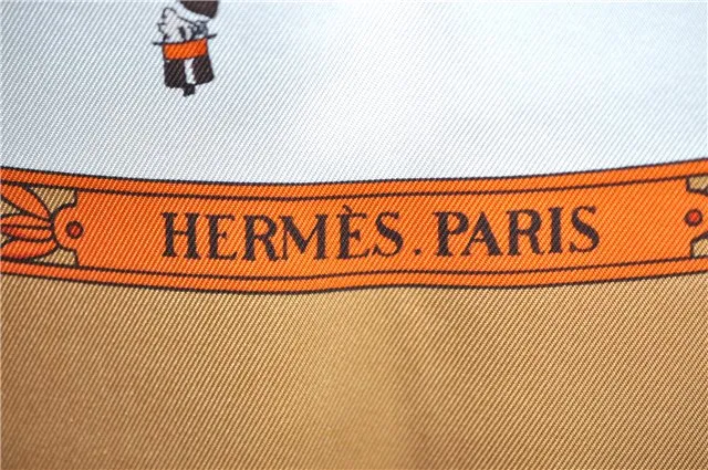 Auth HERMES Carre 90 Scarf "LA PROMENADE DE LONGCHAMPS" Silk Brown Box J8723