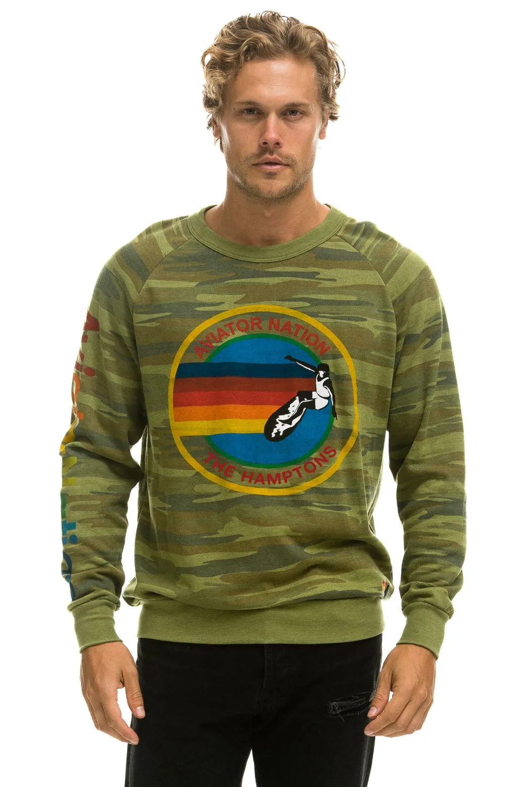 AVIATOR NATION HAMPTONS CREW SWEATSHIRT - CAMO