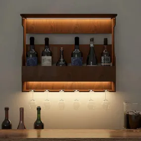 Backlit Design MDF Bar Wall Shelf / Mini Bar Shelf in Walnut Finish