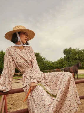 Balloon Sleeve Belted Blouse - Floral Print Crepe de Chine