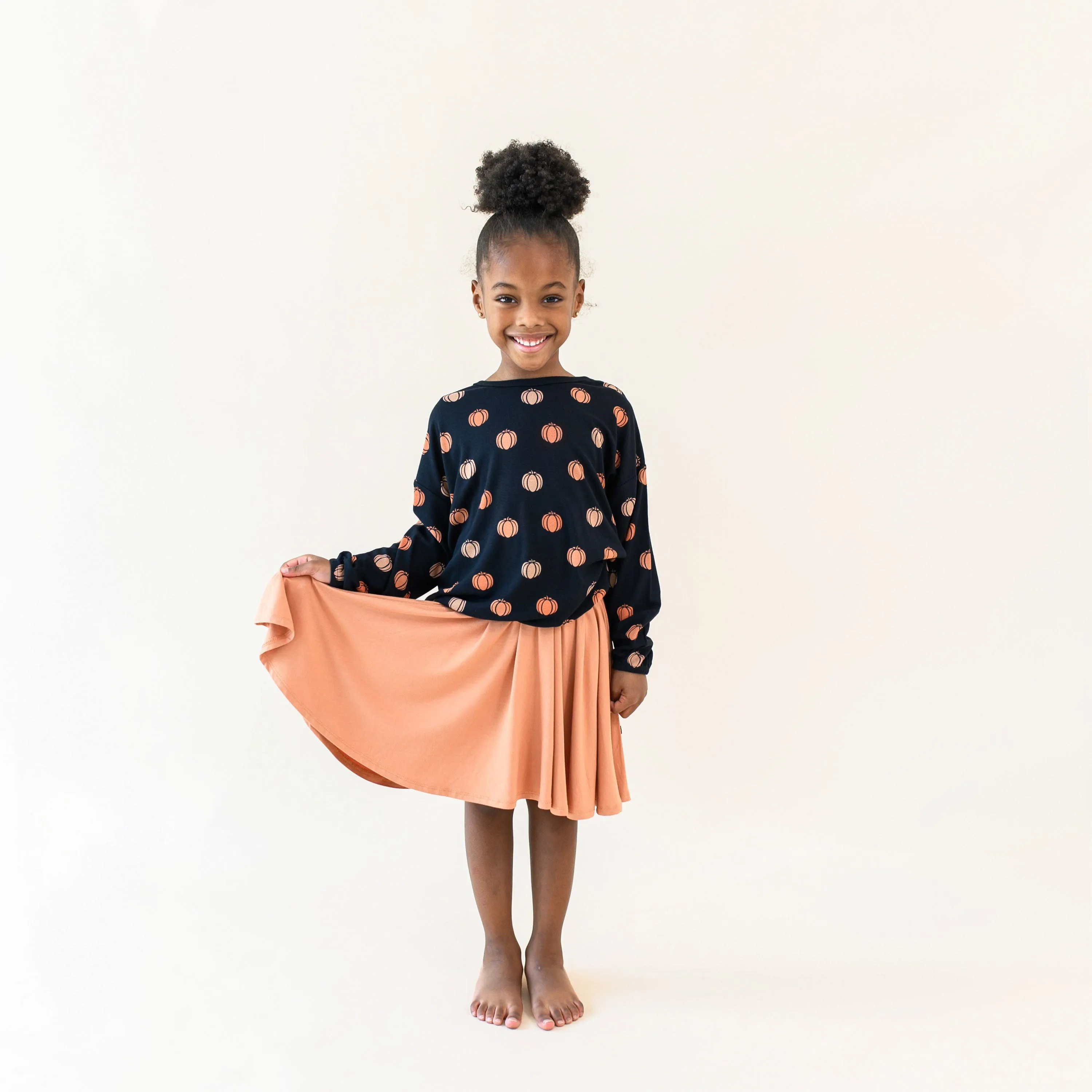 Bamboo Jersey Long Sleeve Drop Shoulder Top in Pumpkin