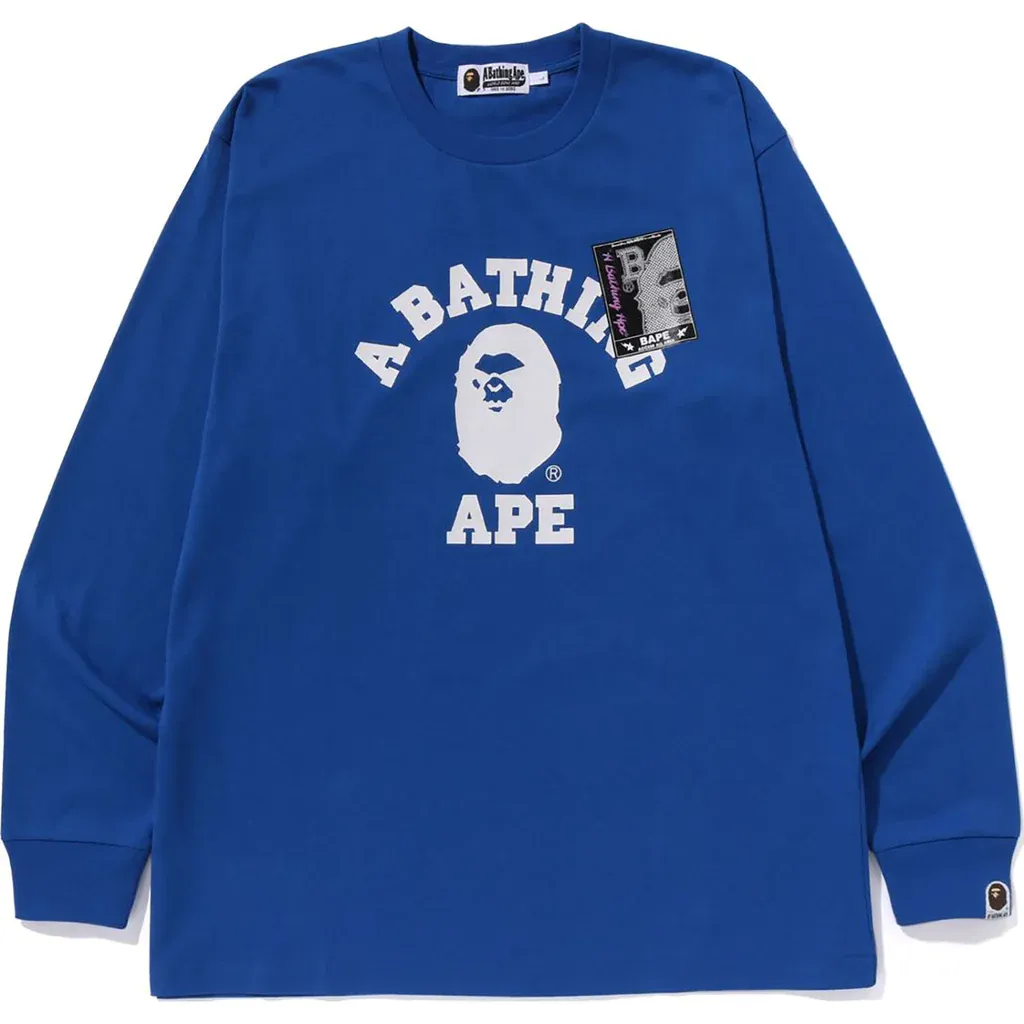 BAPE Mad Face College Long Sleeve Tee Blue