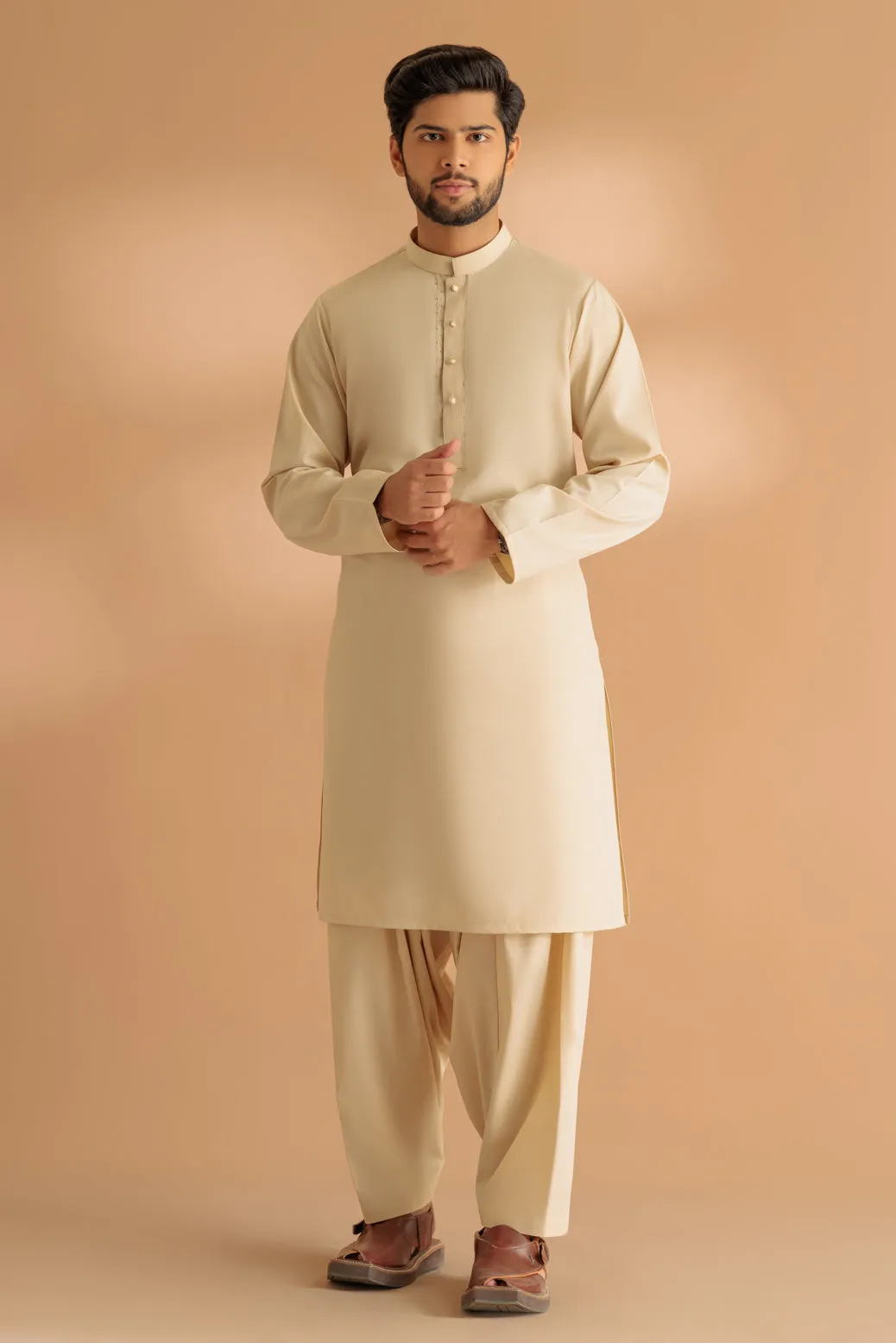 BEIGE-BLENDED-KURTA SHALWAR - (KSRS24-037) BIN 61 M11