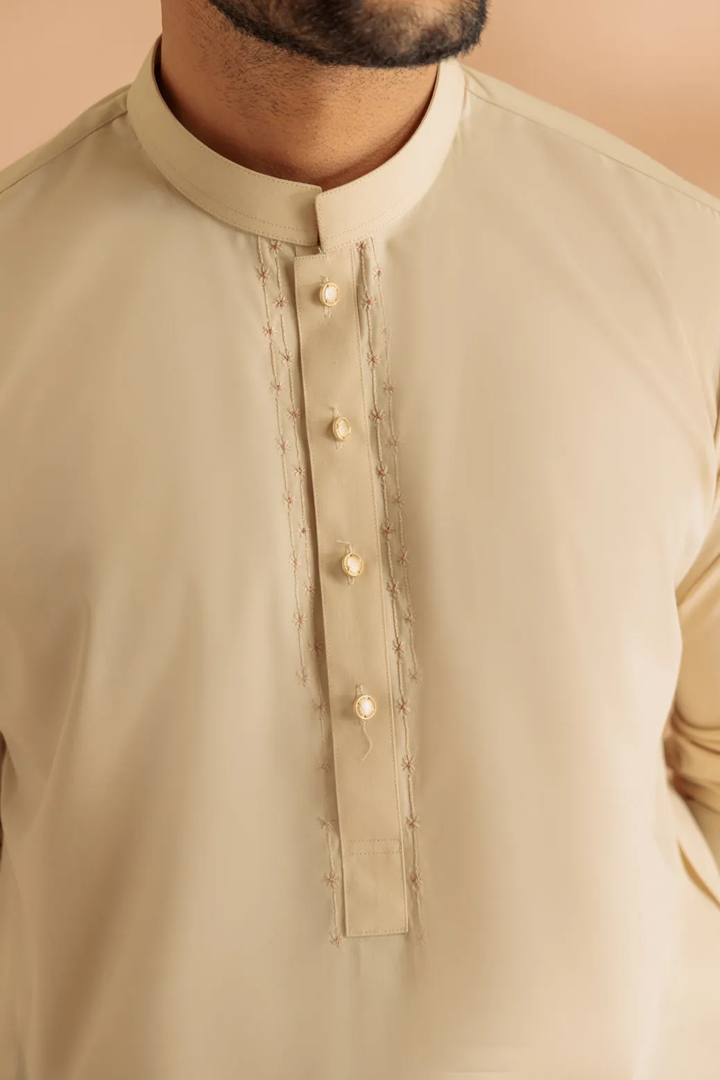 BEIGE-BLENDED-KURTA SHALWAR - (KSRS24-037) BIN 61 M11