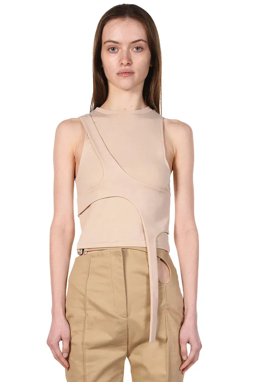 Beige High Neck Tank Top