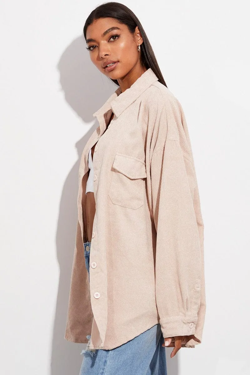 Beige Textured Shirt Long Sleeve