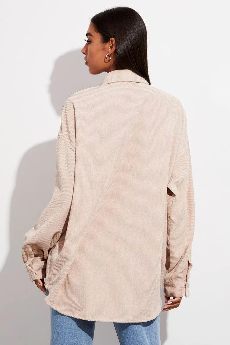 Beige Textured Shirt Long Sleeve