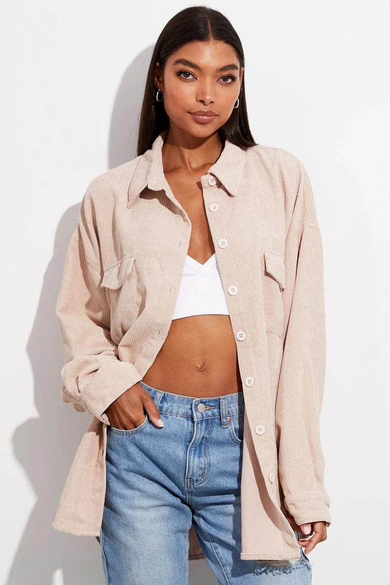 Beige Textured Shirt Long Sleeve