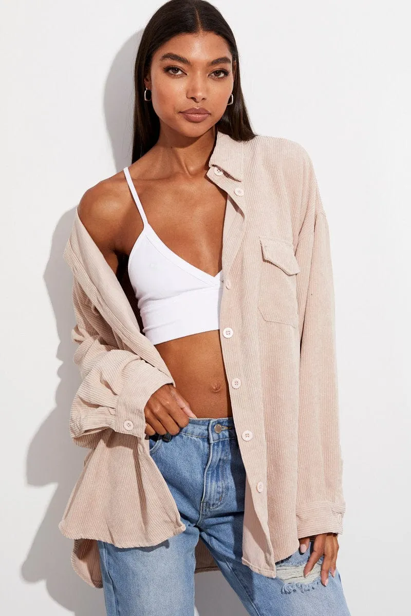 Beige Textured Shirt Long Sleeve